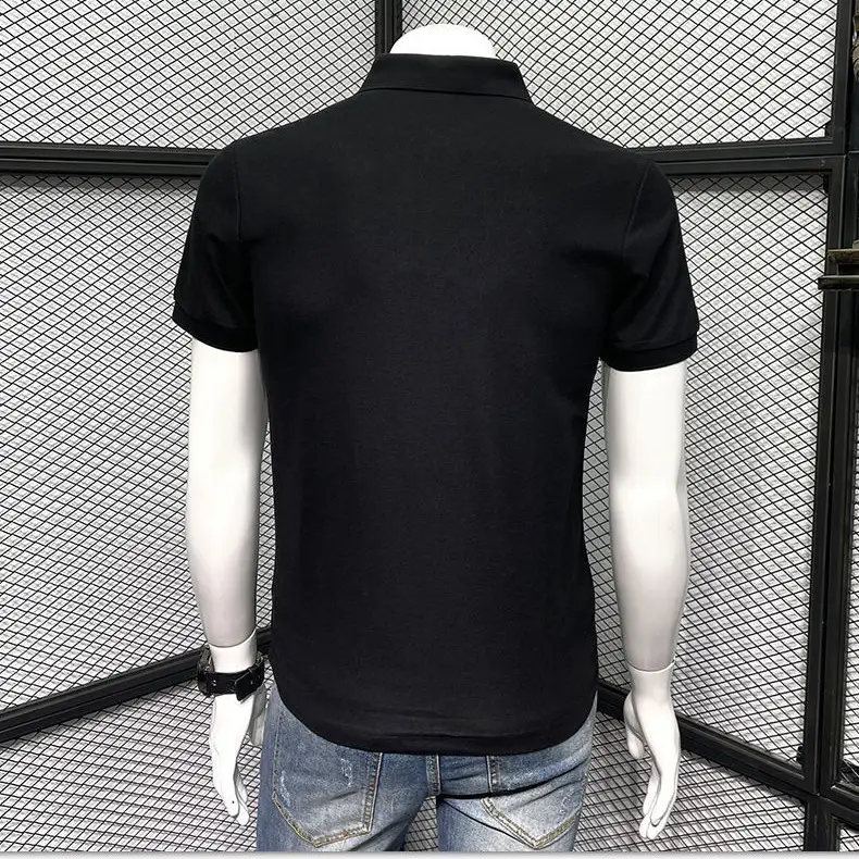 Men's Black Polo Shirt Short Sleeve Slim Fit - Image 3