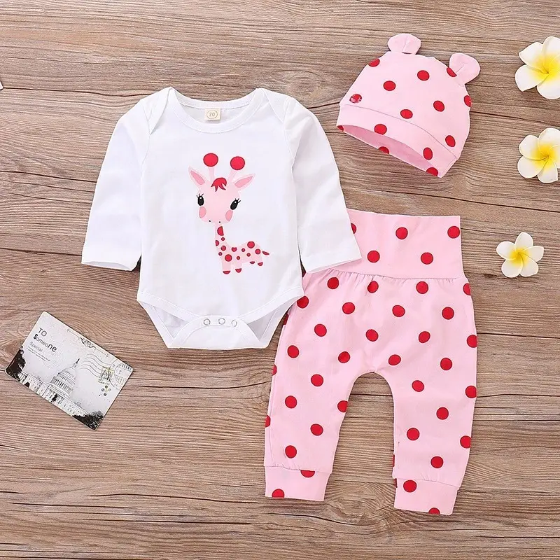 Baby Conjoined 3-Piece Set White Polka Dot Top & Pants