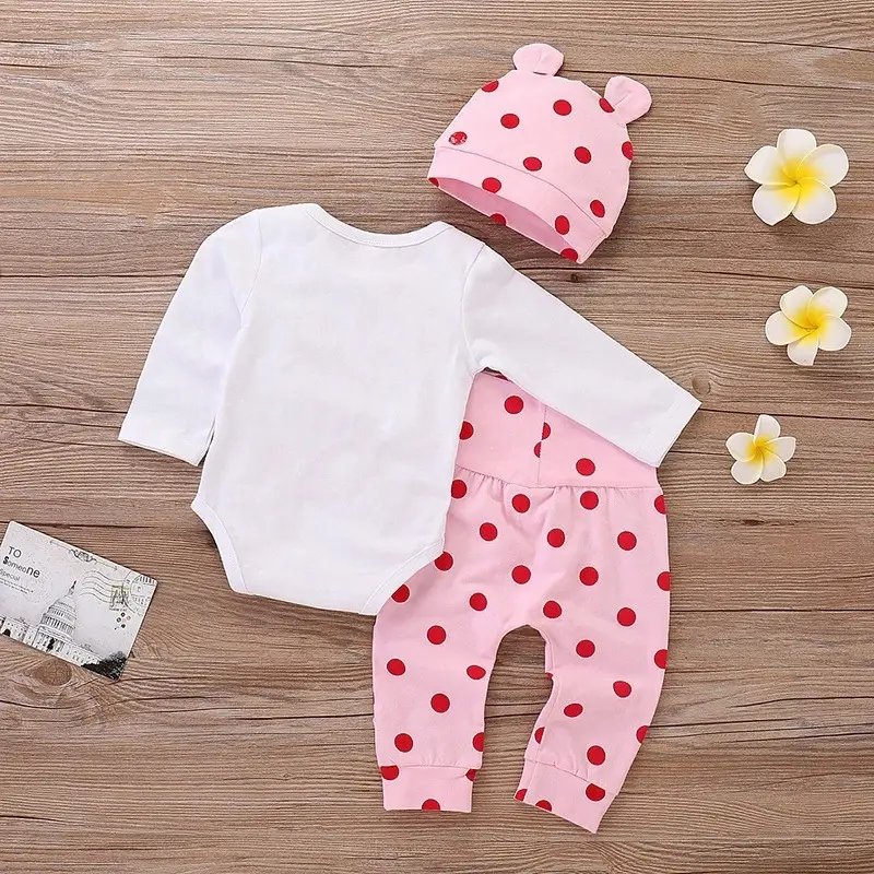 Baby Conjoined 3-Piece Set White Polka Dot Top & Pants — feature 3