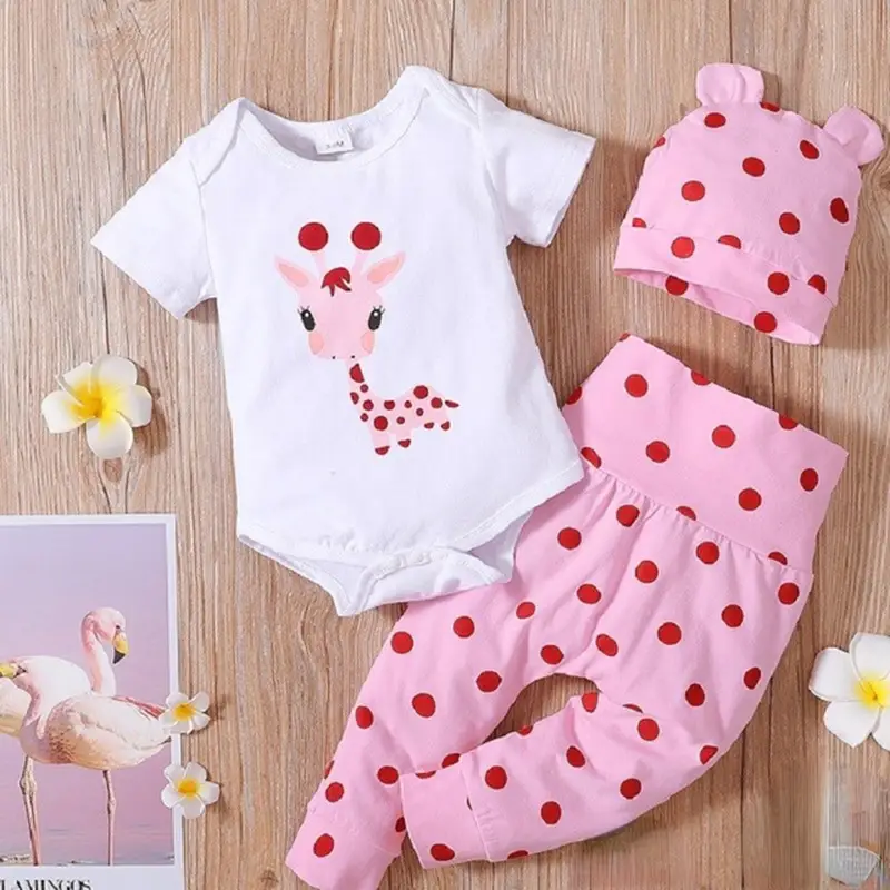 Baby Conjoined 3-Piece Set White Polka Dot Top & Pants
