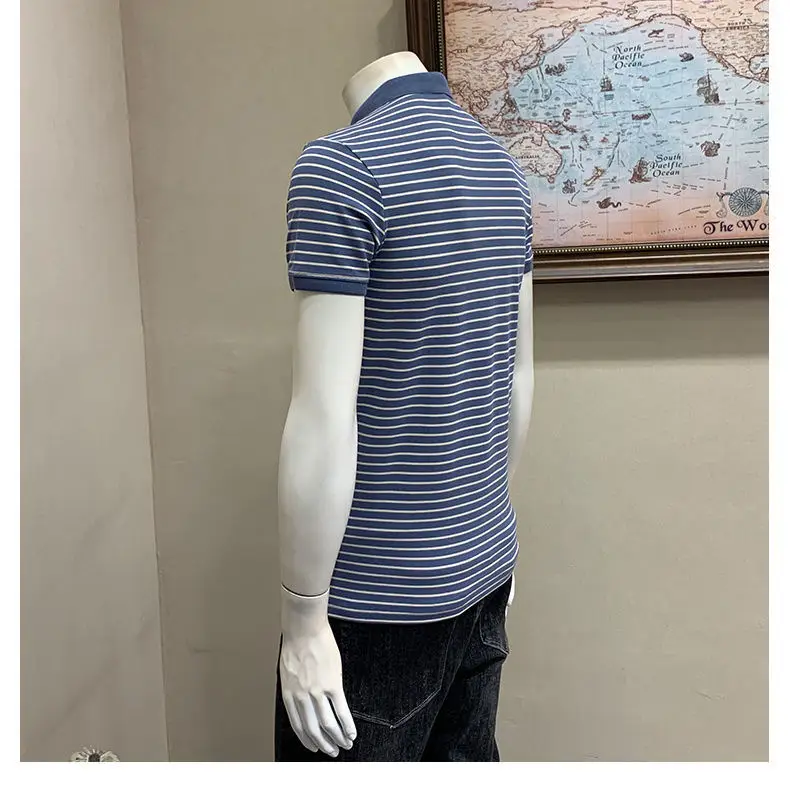 Men Striped Polo Shirt Black White Slim Fit - Image 4