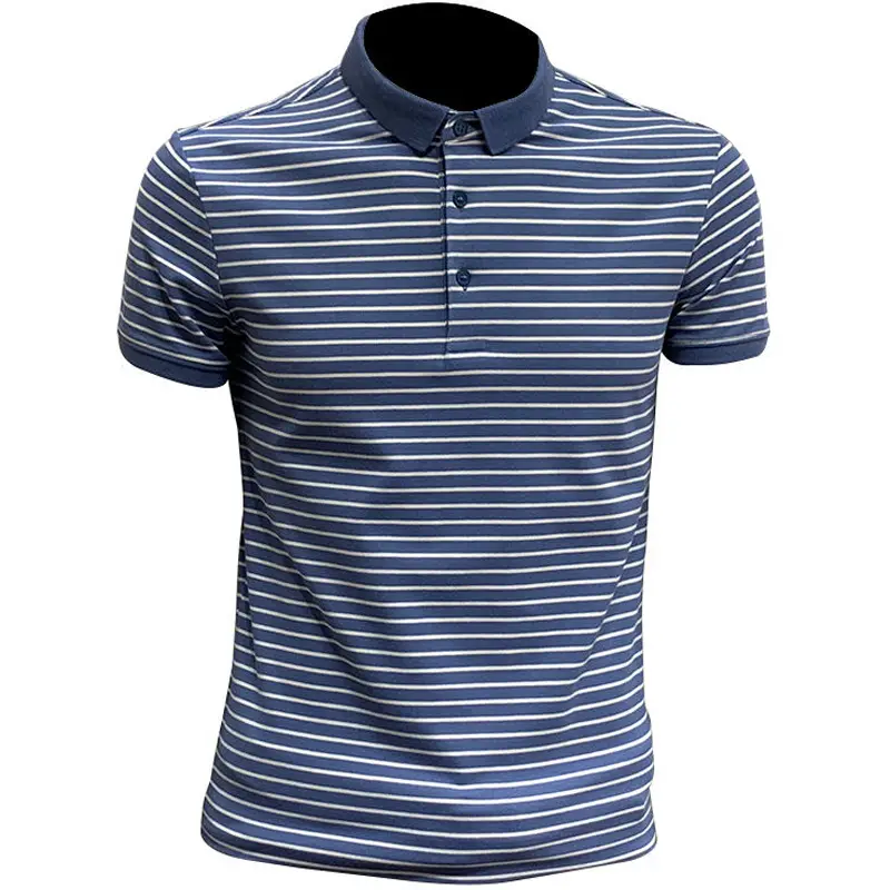 Men Striped Polo Shirt Black White Slim Fit - Image 5