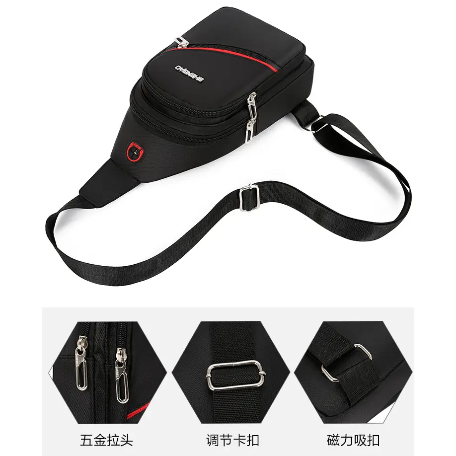 Men's Black Crossbody Oxford Cloth Bag with Adjustable Strap - Image 7