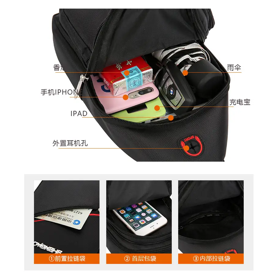 Men's Black Crossbody Oxford Cloth Bag with Adjustable Strap - Image 8