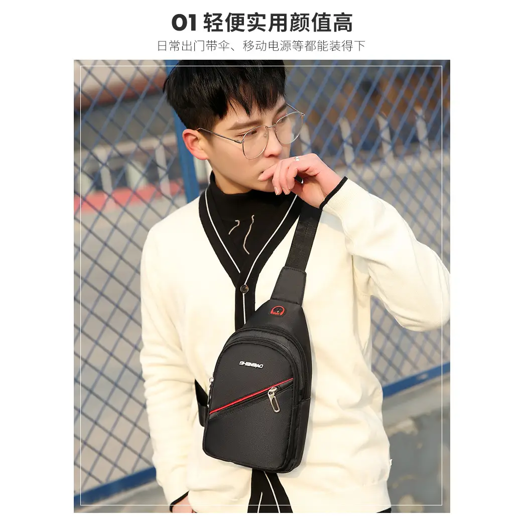 Men's Black Crossbody Oxford Cloth Bag with Adjustable Strap - Image 9