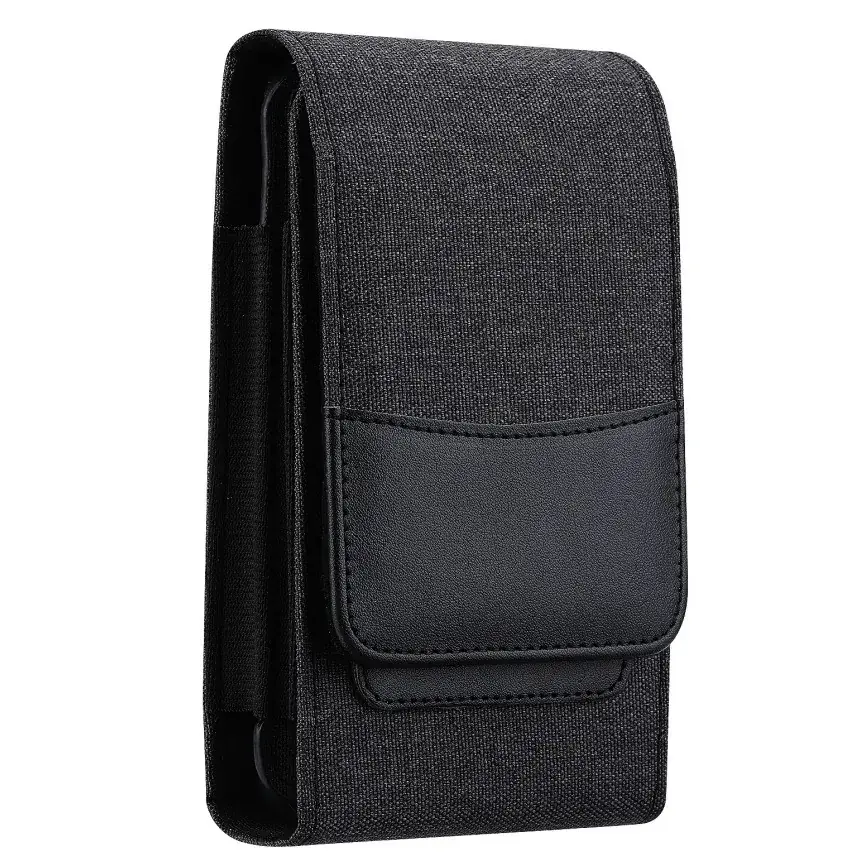 Black Oxford Cloth Waist Bag with Mobile Phone & Leather Case - Image 4