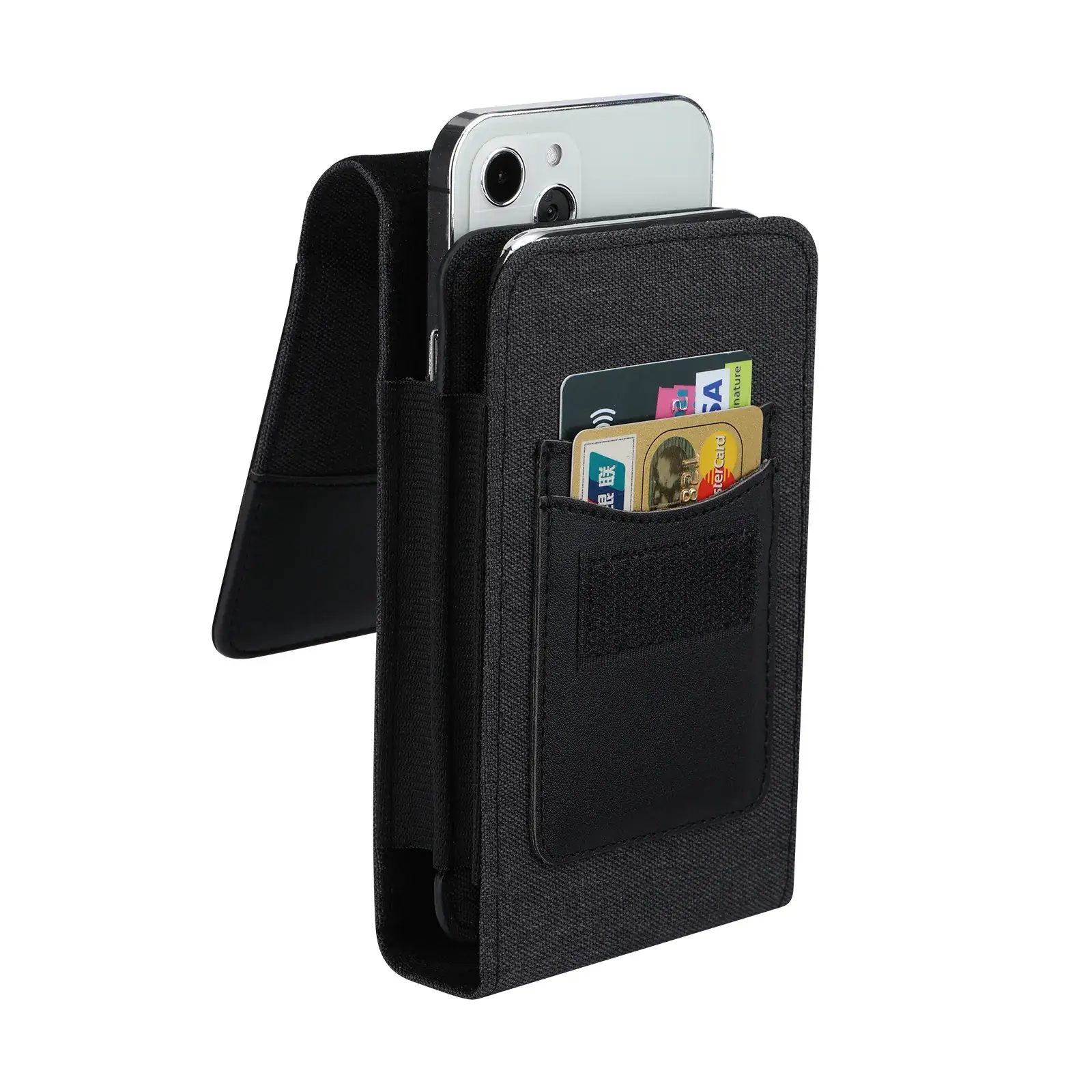 Black Oxford Cloth Waist Bag with Mobile Phone & Leather Case - Image 7