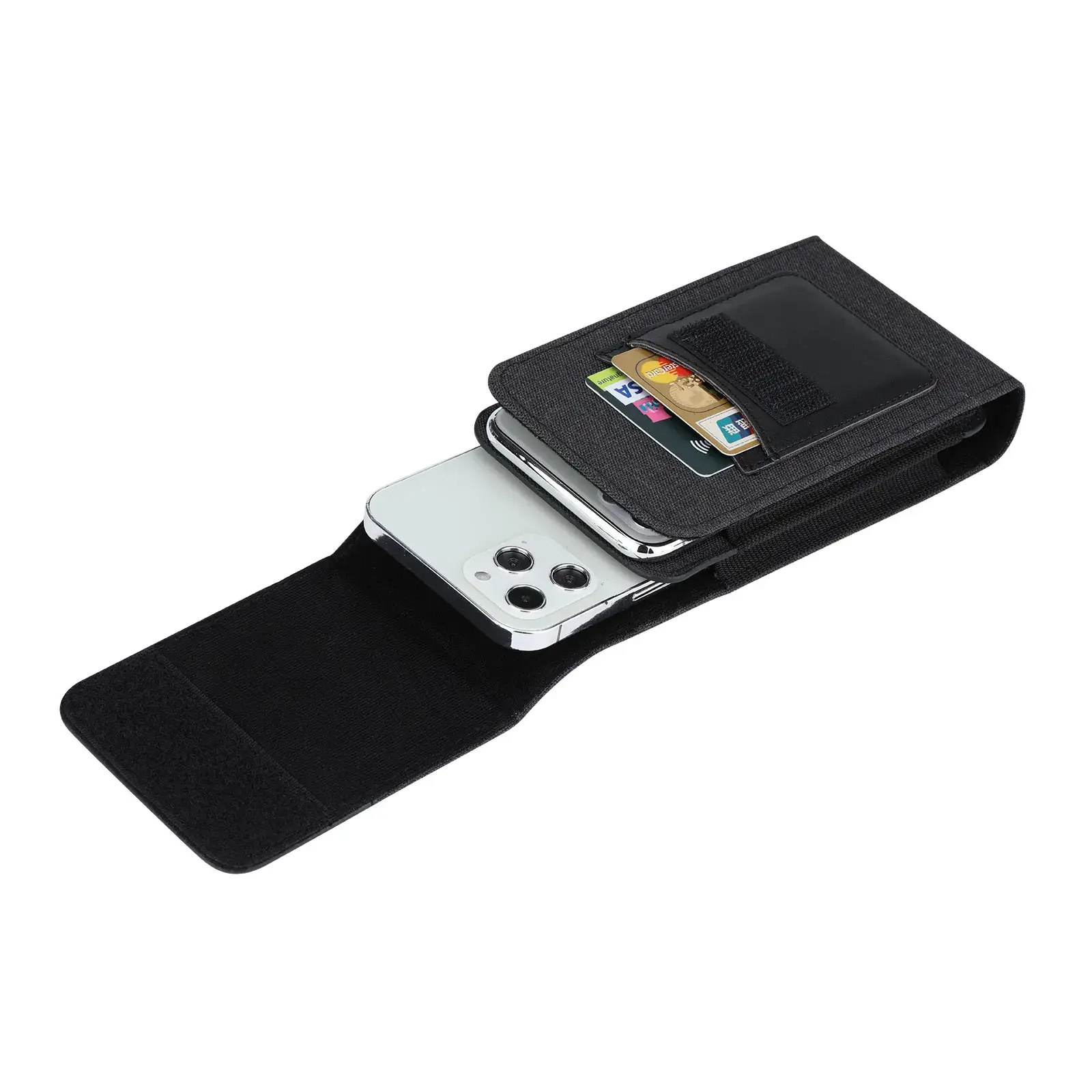 Black Oxford Cloth Waist Bag with Mobile Phone & Leather Case - Image 8