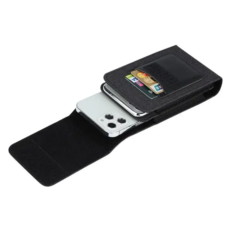 Black Oxford Cloth Waist Bag with Mobile Phone & Leather Case