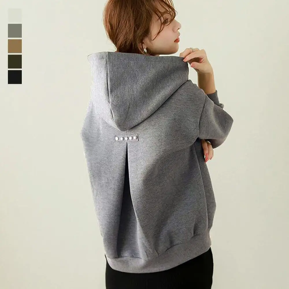 Women's Loose Hooded Sweatshirt Beige 2024 Spring Fall - Image 7