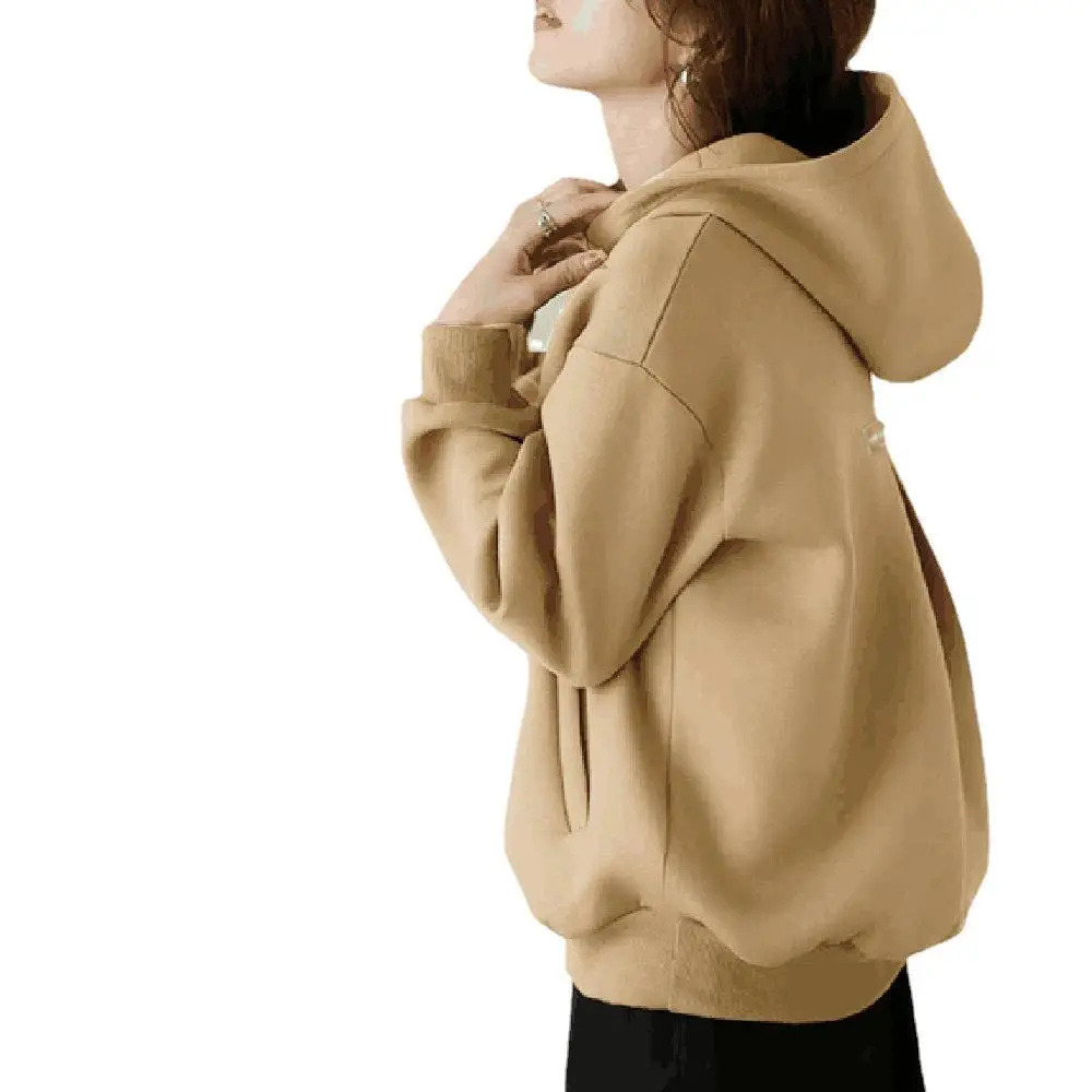 Women's Loose Hooded Sweatshirt Beige 2024 Spring Fall - Image 10