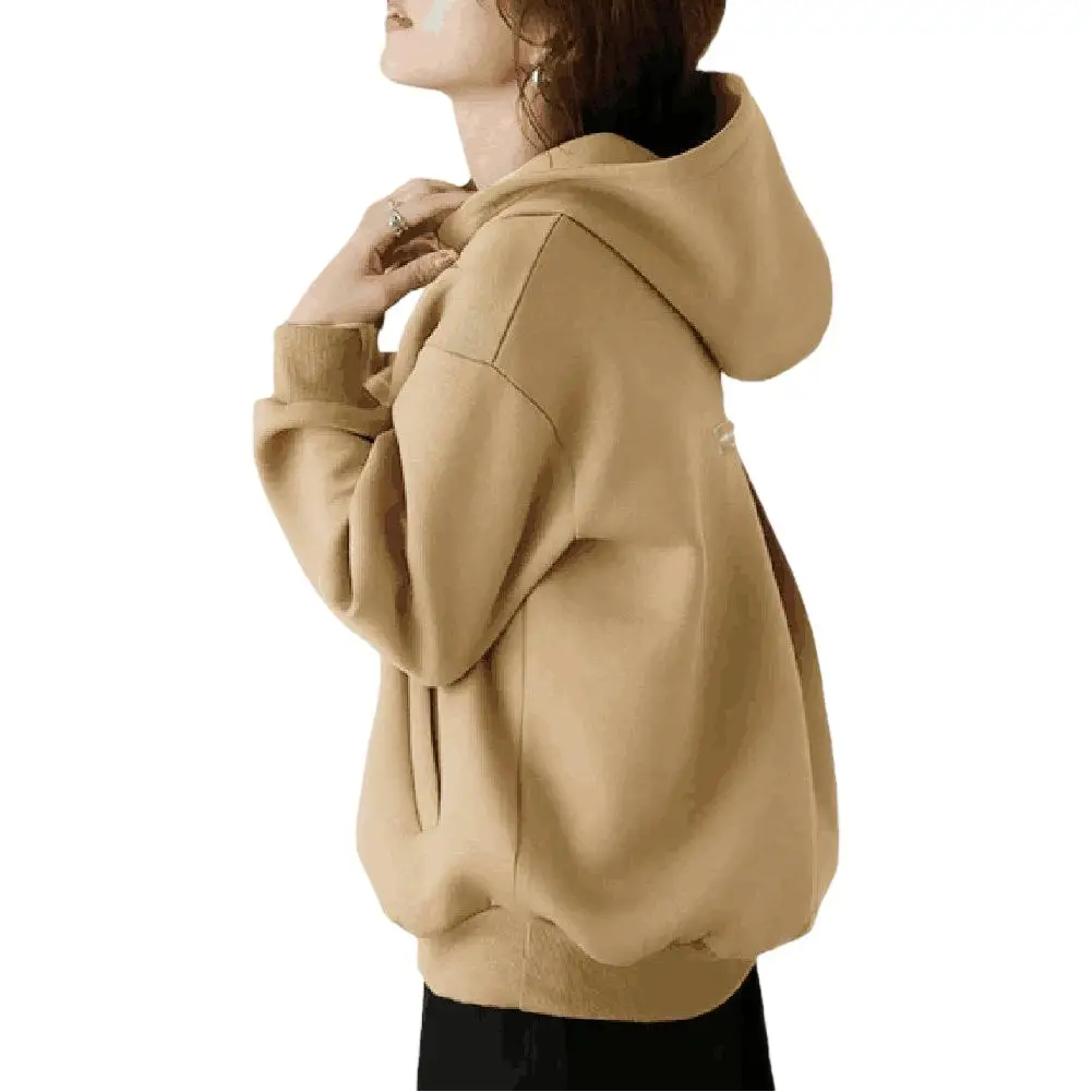Women's Loose Hooded Sweatshirt Beige 2024 Spring Fall