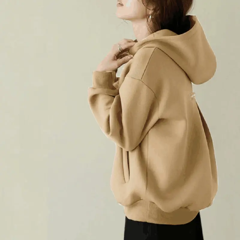 Women's Loose Hooded Sweatshirt Beige 2024 Spring Fall — feature 3