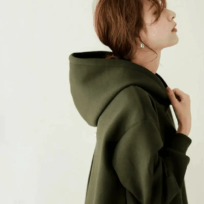 Women's Loose Hooded Sweatshirt Beige 2024 Spring Fall — feature 7