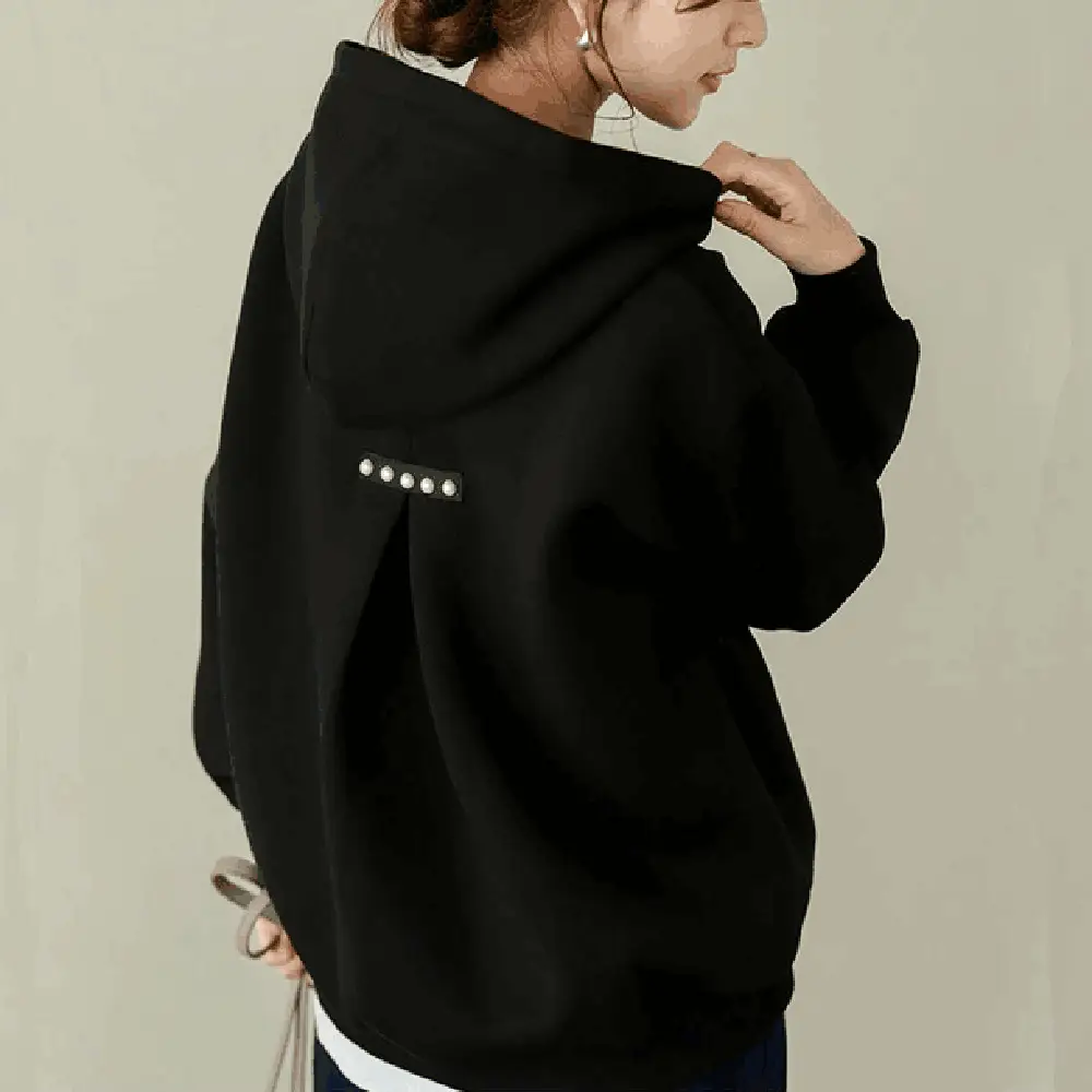 Women's Loose Hooded Sweatshirt Beige 2024 Spring Fall - Image 2
