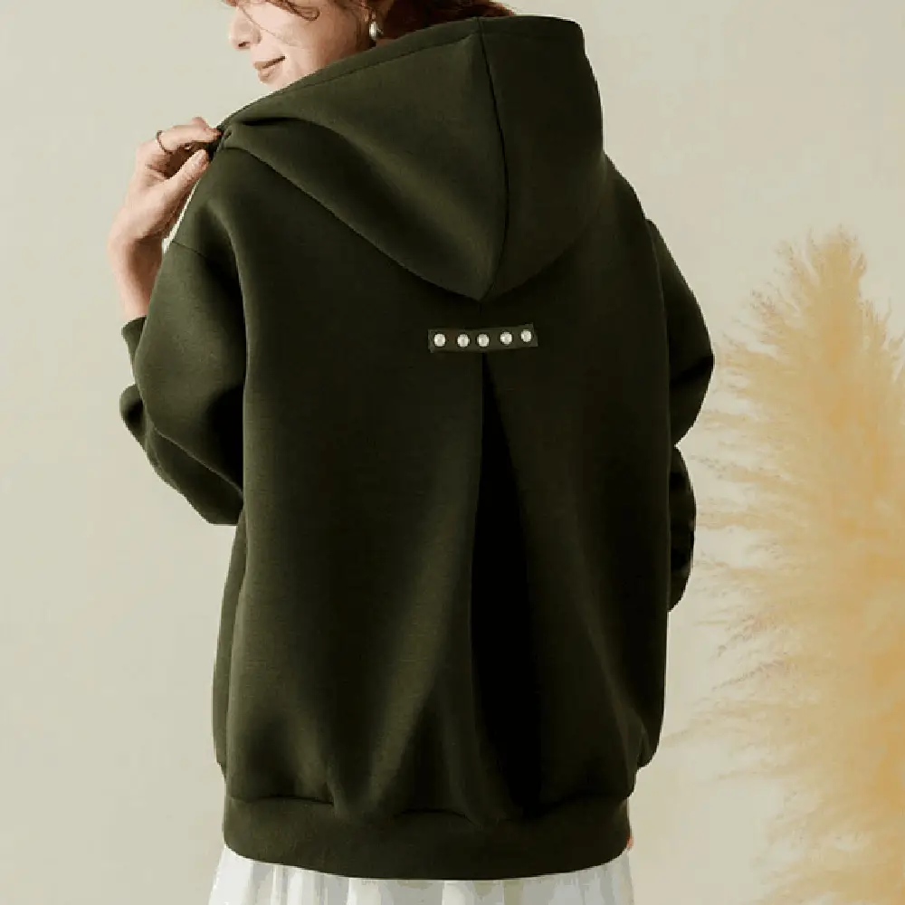 Women's Loose Hooded Sweatshirt Beige 2024 Spring Fall - Image 3