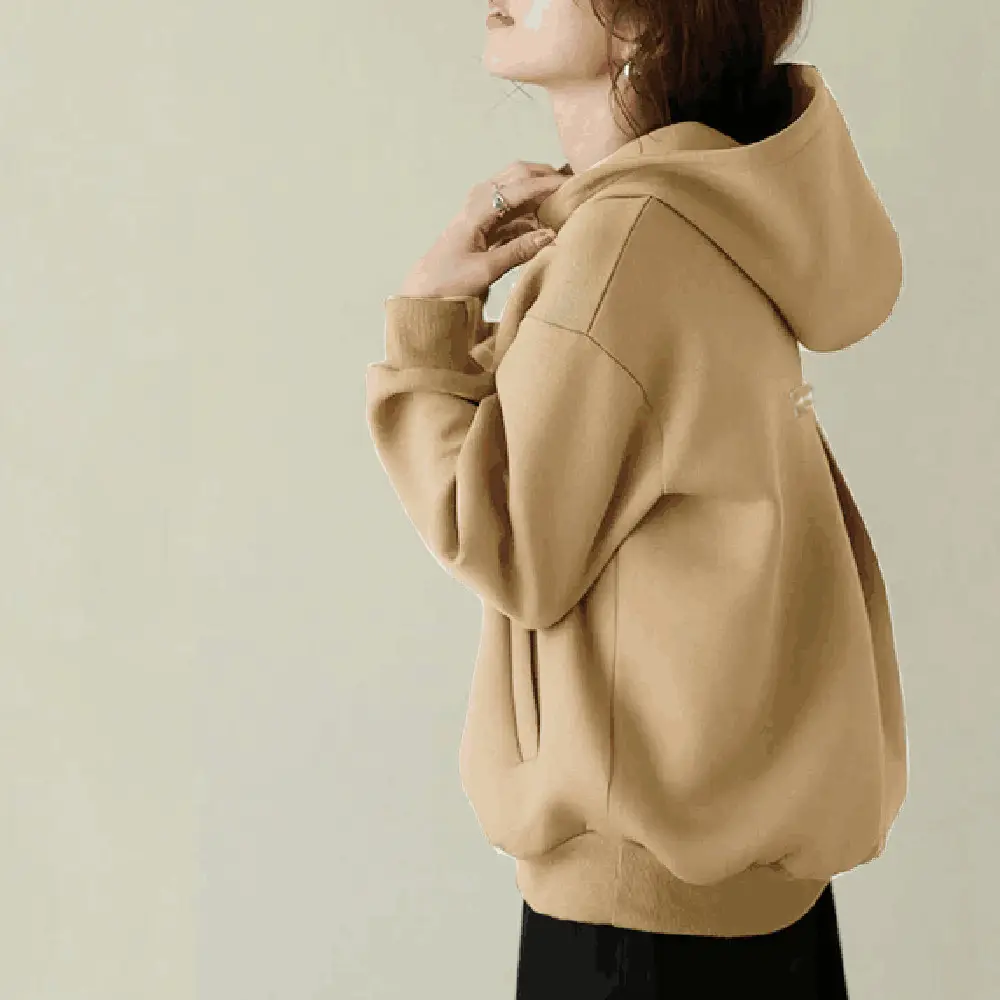 Women's Loose Hooded Sweatshirt Beige 2024 Spring Fall - Image 4
