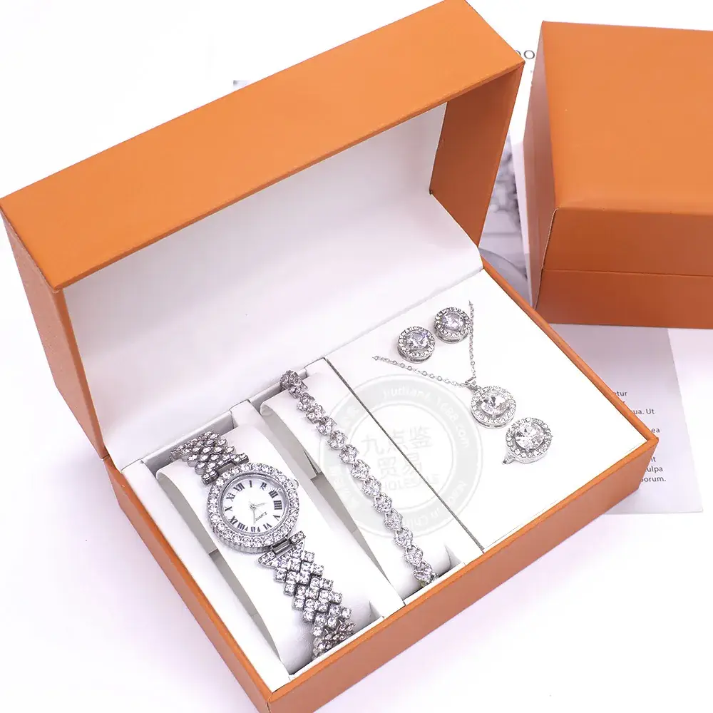 5PC Silver Watch Set for Women with Necklace Earrings - Image 3