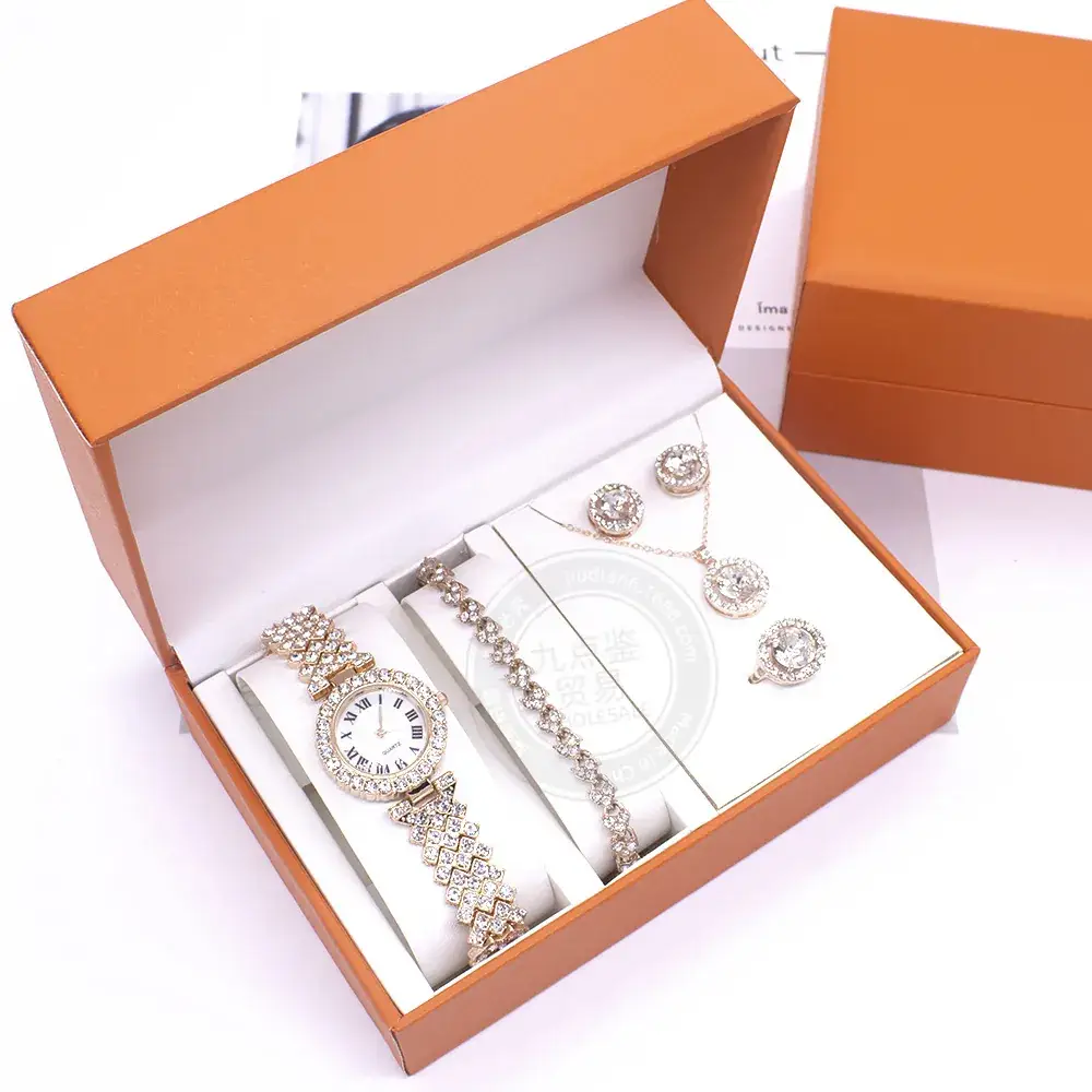 5PC Silver Watch Set for Women with Necklace Earrings - Image 4