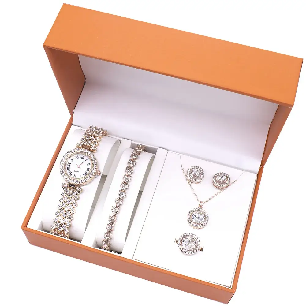5PC Silver Watch Set for Women with Necklace Earrings - Image 5