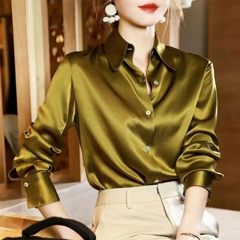 Women's Black Silk Long Sleeve Shirt Spring 2023 - Image 4
