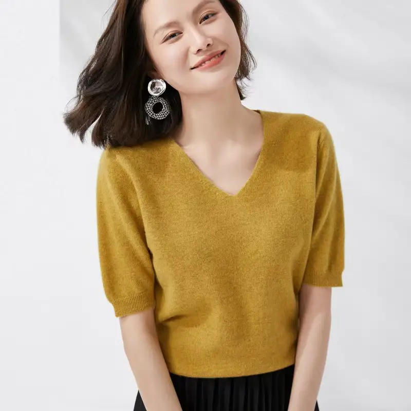 Purple Knitted V-Neck T-Shirt for Women Spring Autumn - Image 15