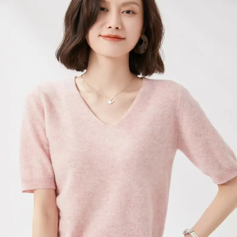 Purple Knitted V-Neck T-Shirt for Women Spring Autumn - Image 17
