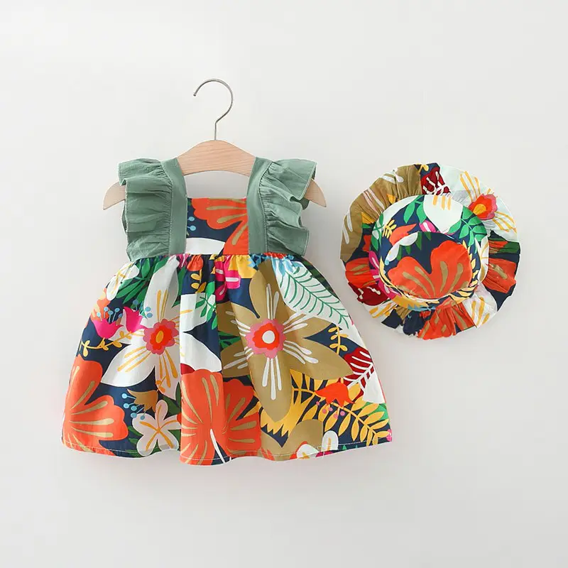 Kids Floral Sleeveless Dress Red Summer Set - Image 2
