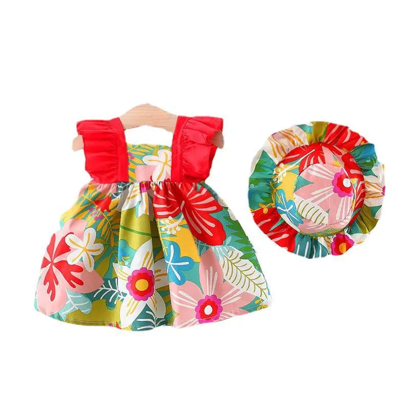 Kids Floral Sleeveless Dress Red Summer Set - Image 5