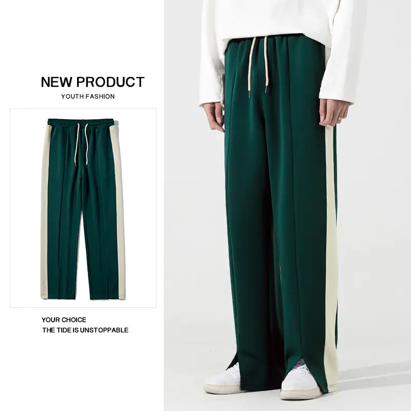 Men's Black Straight Pants with White Stripe 2025