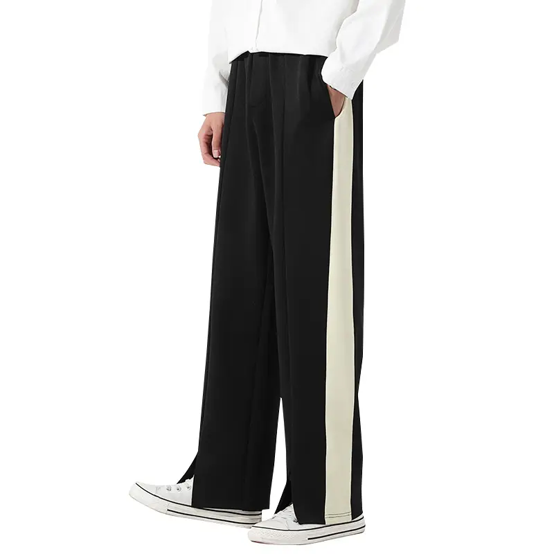Men's Black Straight Pants with White Stripe 2025