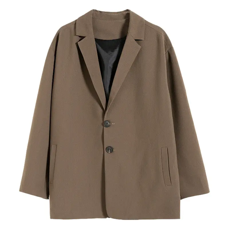 Men's Brown Long Coat Casual Suit Loose Fit Korean Style