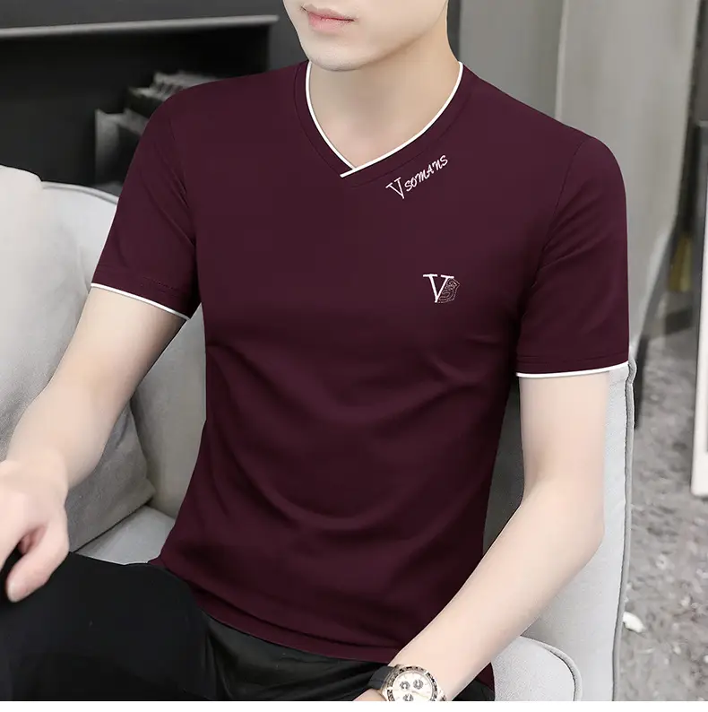 Men V-Neck Ice Silk T-Shirt Navy 50S — feature 17