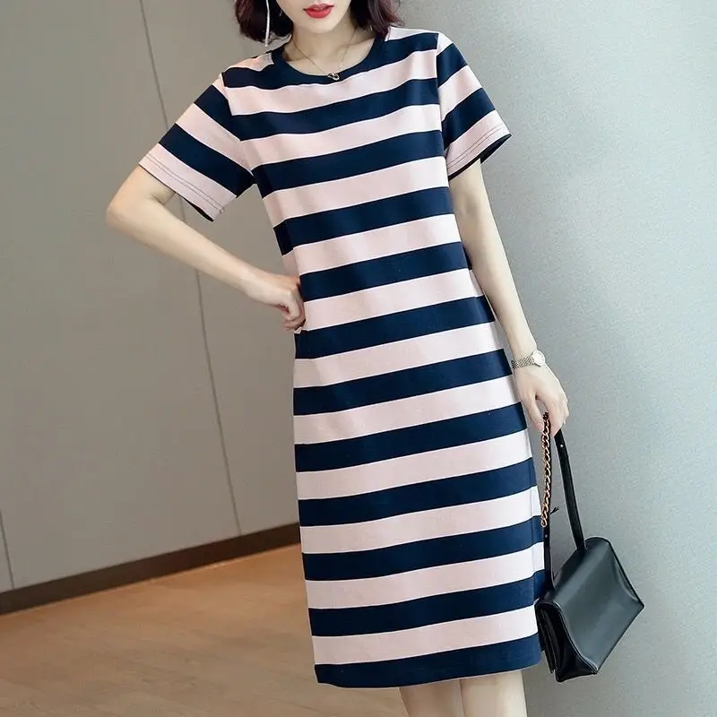 Women Long Striped T-Shirt 2022 Summer Loose Fit - Image 2