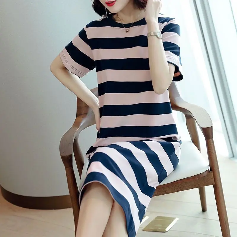 Women Long Striped T-Shirt 2022 Summer Loose Fit - Image 5