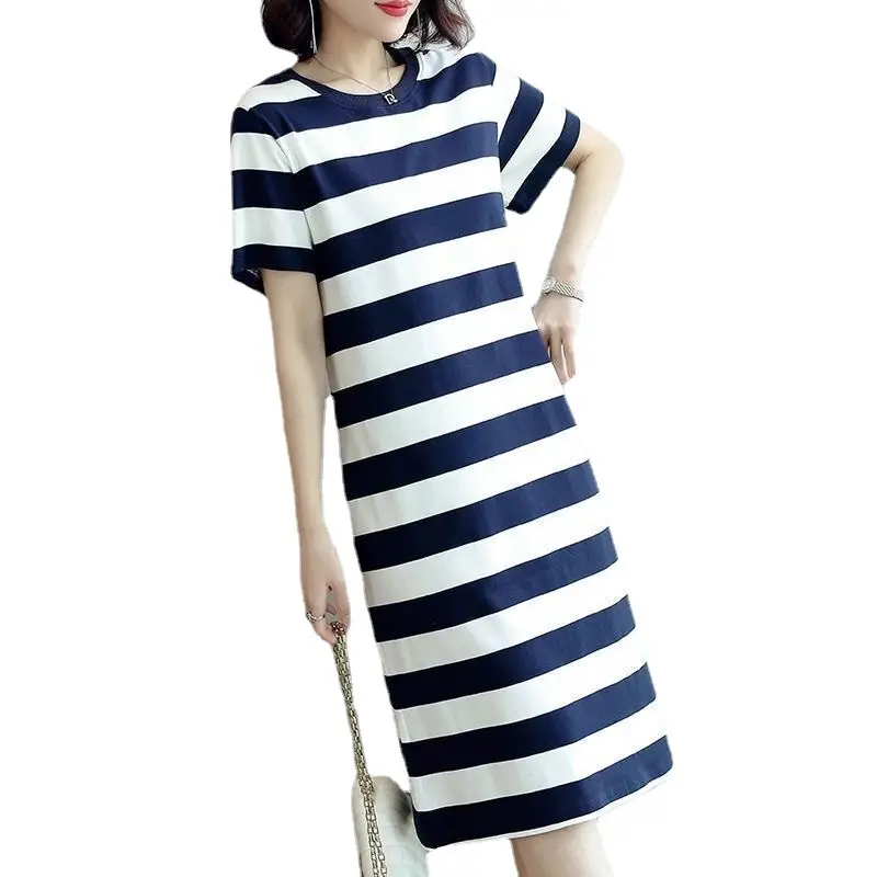 Women Long Striped T-Shirt 2022 Summer Loose Fit - Image 6