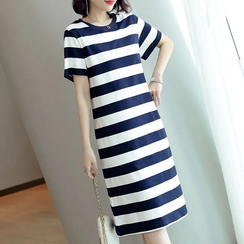 Women Long Striped T-Shirt 2022 Summer Loose Fit - Image 3