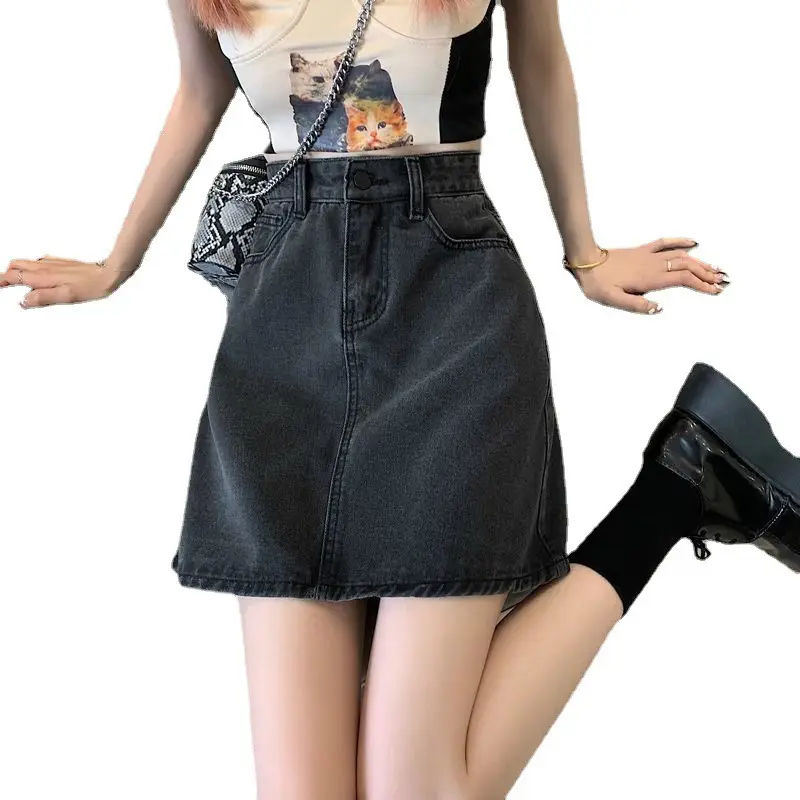 Black High-Waisted Denim Skirt for Women - Image 10