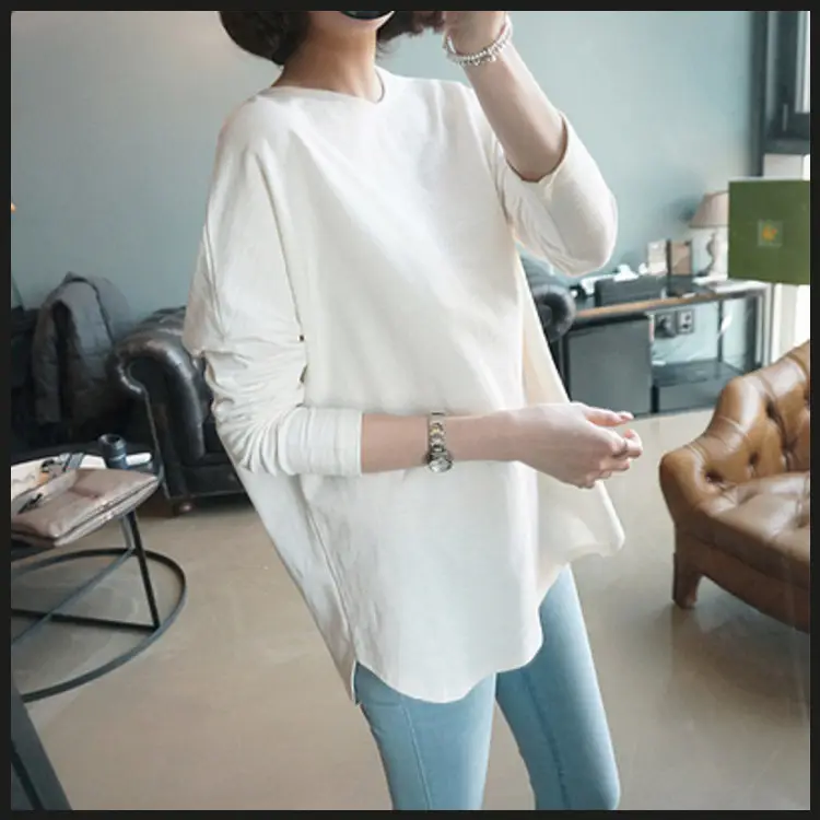 Women's 2024 White Long Sleeve T-Shirt Casual Wear