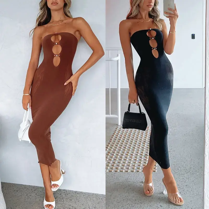 Women Sexy Hollow Strapless Hip Dress Summer Mesh