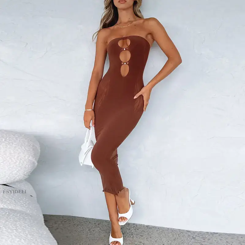 Women Sexy Hollow Strapless Hip Dress Summer Mesh