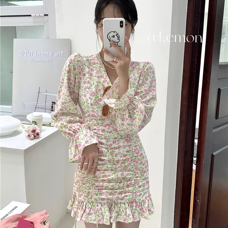 Korean Style Floral Pleated Dress for Women - Image 3