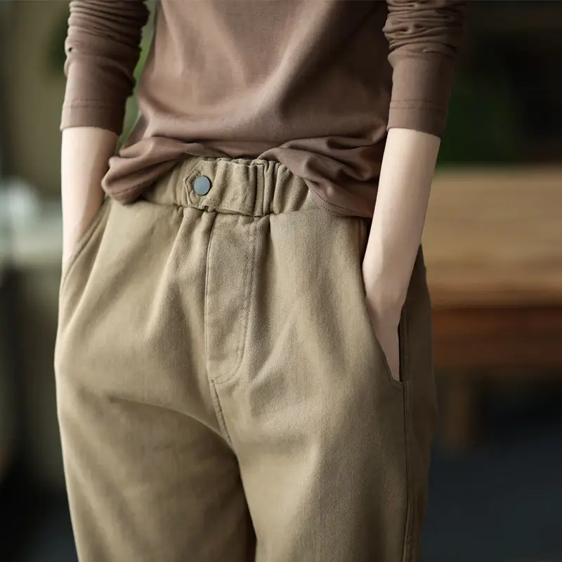 Women's 2023 Thick Velvet Harlan Pants Solid Beige