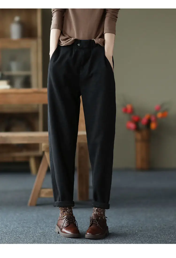 Women's 2023 Thick Velvet Harlan Pants Solid Beige — feature 9