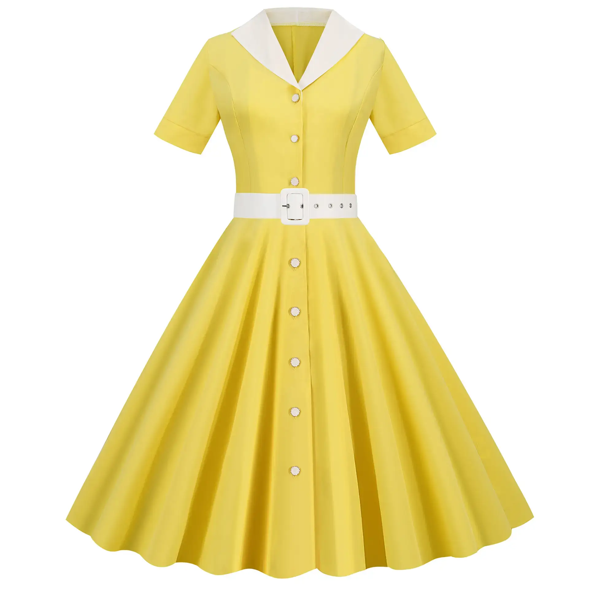 Pink 50s V-Neck Casual Party Dress - Image 6