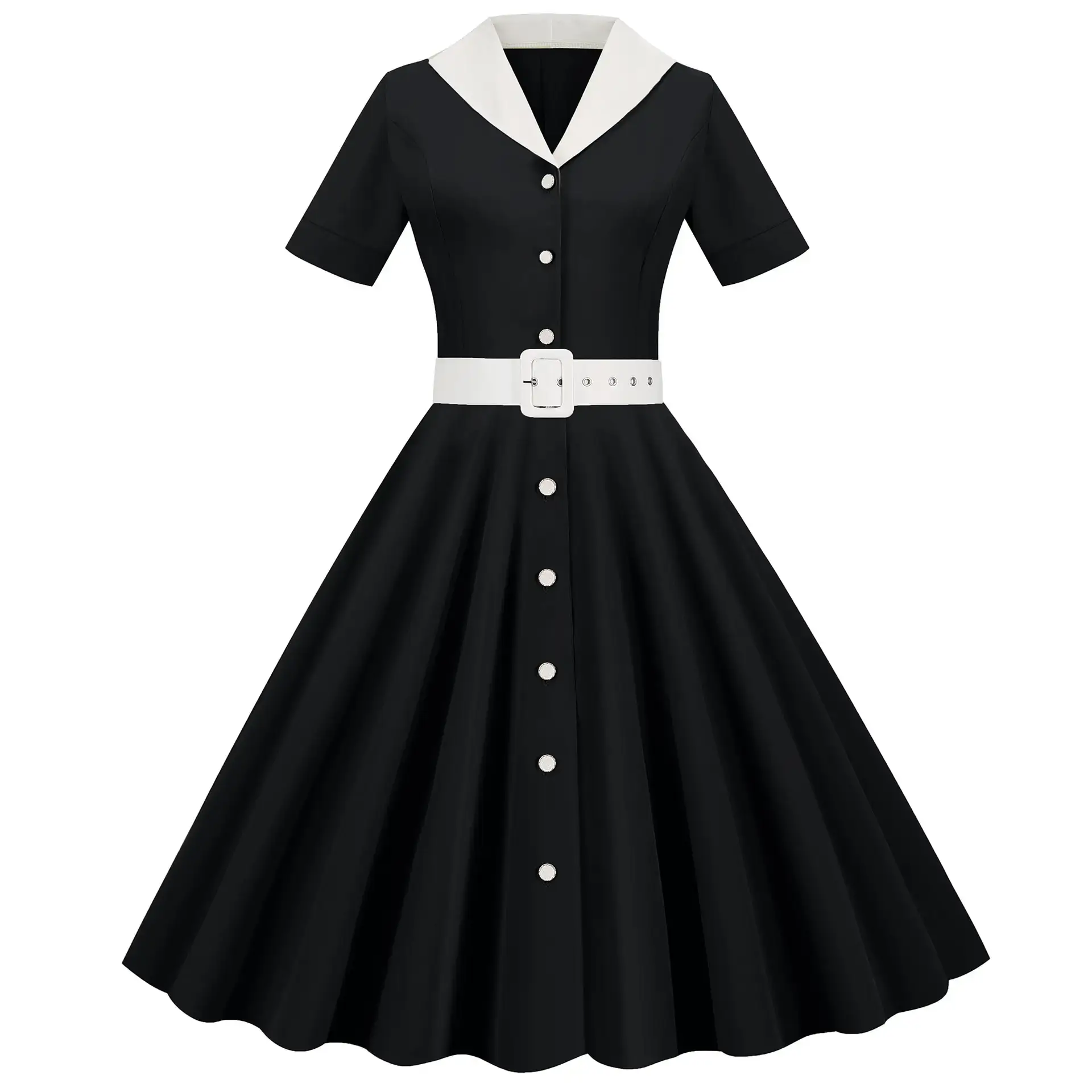 Pink 50s V-Neck Casual Party Dress — feature 20