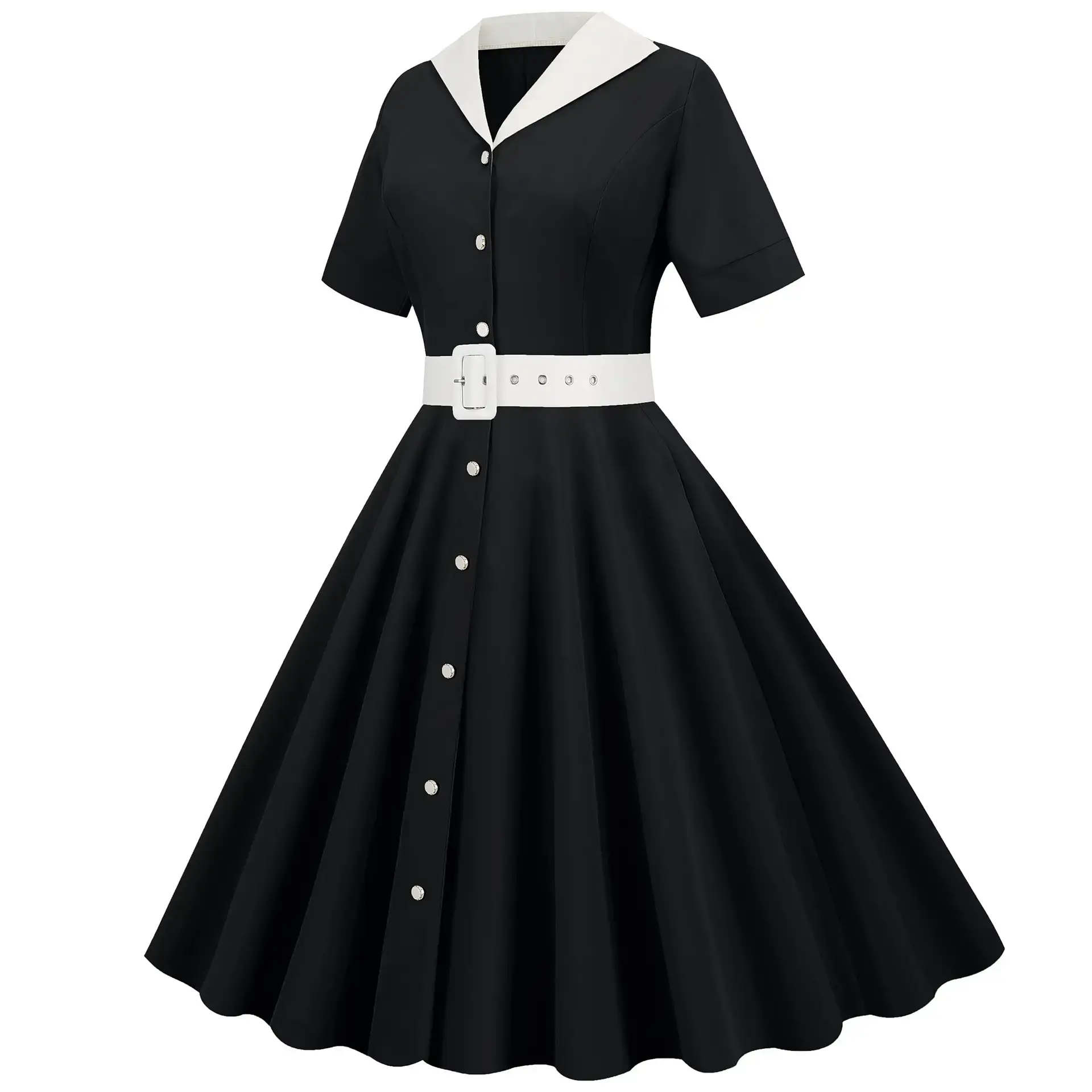 Pink 50s V-Neck Casual Party Dress — feature 21