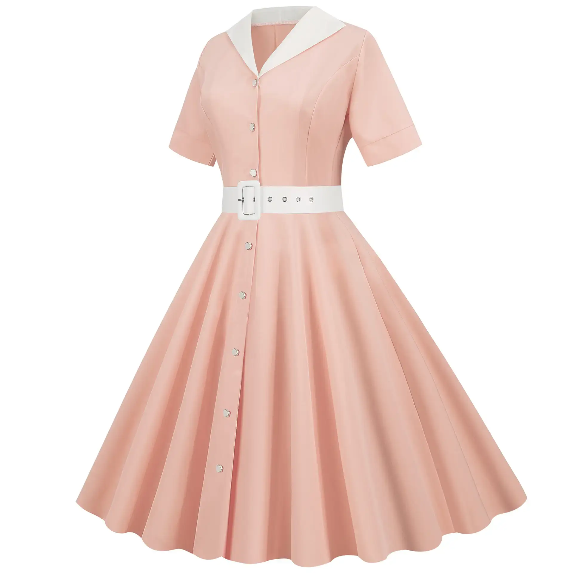 Pink 50s V-Neck Casual Party Dress — feature 30