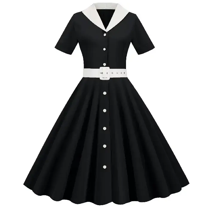 Pink 50s V-Neck Casual Party Dress - Image 3