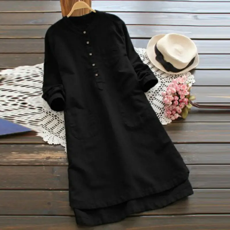 Women Button Collar Asymmetrical Long Shirt Maroon - Image 2